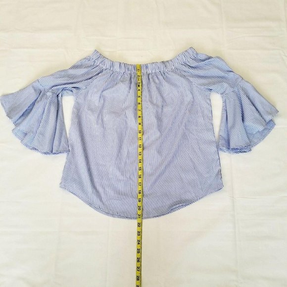 Kontrol Contemporary Blue & White Stripe Off-Shoulder 3/4 Sleeve Blouse Medium - Picture 9 of 13